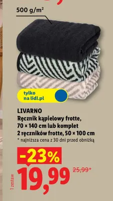 Komplet 2 ręczników frotte Livarno 2-pak 50x100 cm promocja w Lidl