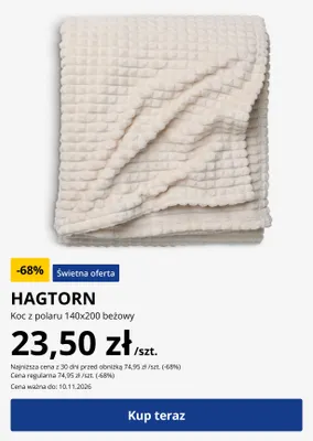 Koc z polaru Hagtorn 140x200 beżowy promocja w Jysk