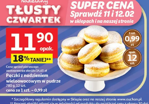 Pączki z nadzieniem wieloowocowym w pudrze promocja w Auchan