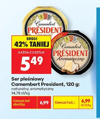 Ser pleśniowy Camembert President naturalny promocja w Biedronka