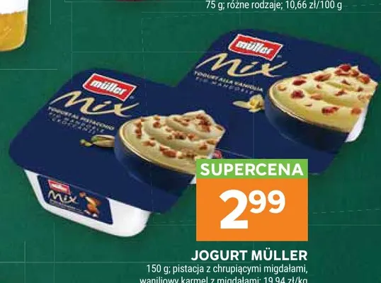 Jogurt Müller Mix pistacja z chrupiącymi migdałami promocja w Stokrotka