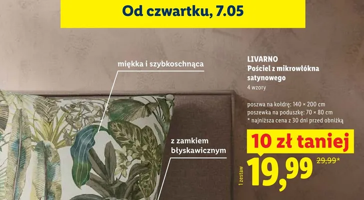 Pościel z mikrowłókna satynowego Livarno 140x200cm poszewka 70x80cm promocja w Lidl