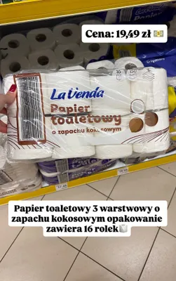 Papier toaletowy 3 warstwowy o zapachu kokosowym 16 rolek promocja w Dino