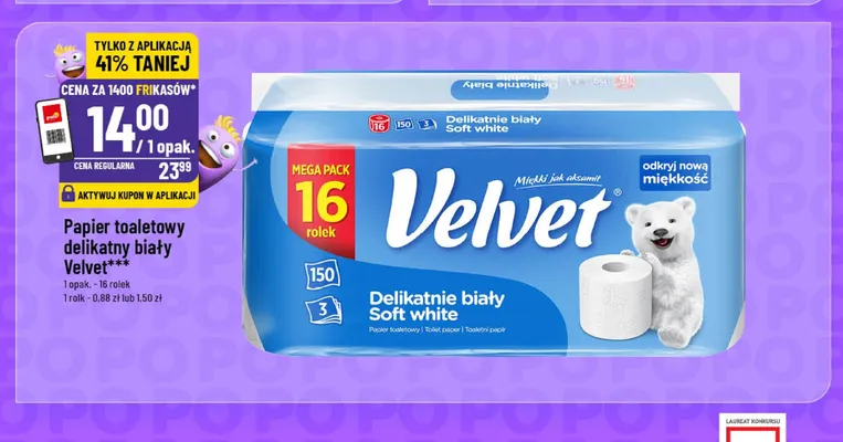 Papier toaletowy Velvet Delikatnie biały promocja w POLOmarket
