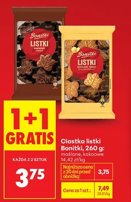 Ciastka listki Bonitki kakaowe promocja w Biedronka