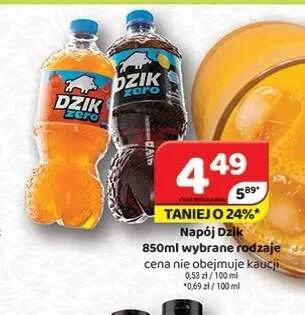 Napój gazowany Dzik Zero Pomarańcza promocja w Delfin