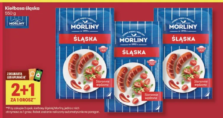 Kiełbasa śląska Morliny promocja w Delikatesy Centrum