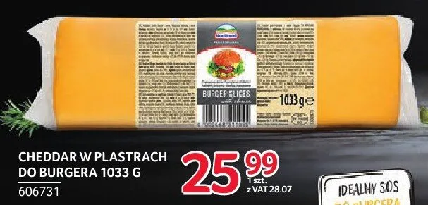 Ser Cheddar w plastrach do burgera 1033 g promocja w Selgros