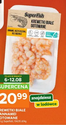 Krewetki białe Vannamei gotowane SuperFish promocja w Stokrotka