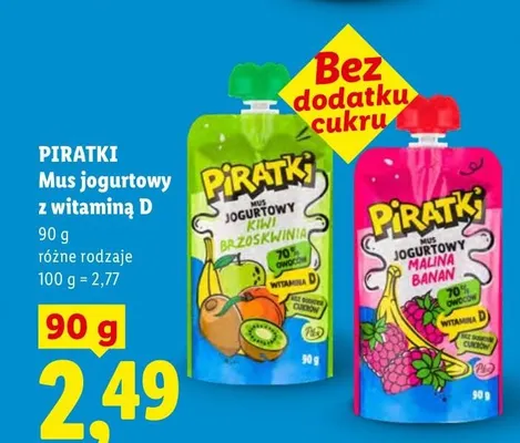 Mus jogurtowy z witaminą D Piratki malina banan promocja w Lidl
