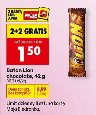 Baton czekoladowy Lion 2+1 GRATIS promocja w Biedronka
