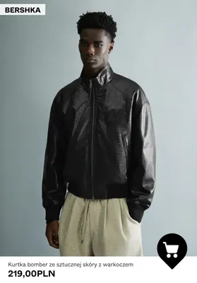 Kurtka bomber ze sztucznej skóry z warkoczem Bershka promocja w Bershka