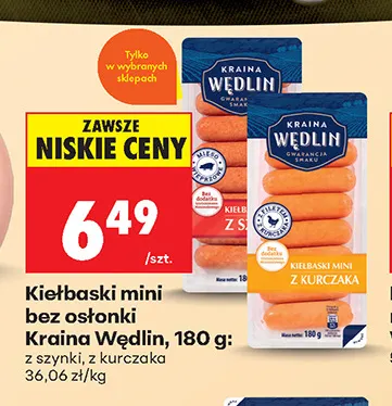 Kiełbaski mini bez osłonki z kurczaka Kraina Wędlin promocja w Biedronka