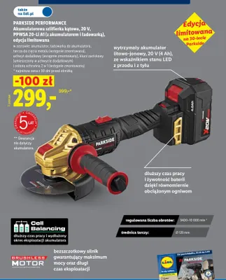 Akumulatorowa szlifierka kątowa Parkside Performance Ppwsa 20-Li A1 edycja limitowana promocja w Lidl