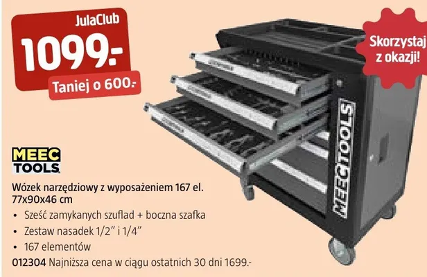 Wózek narzędziowy z wyposażeniem 167 el. 77x90x46 cm promocja w Jula