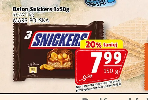 Baton Snickers 3-pak 50 g promocja w Prim Market