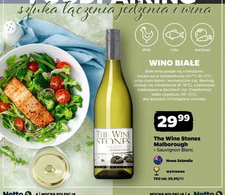 Wino białe The Wine Stones Marlborough Sauvignon Blanc promocja w Netto