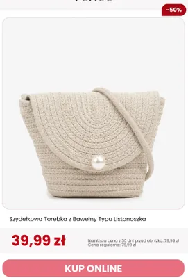 Torebka szydełkowa z bawełny typu listonoszka Renee promocja w Renee