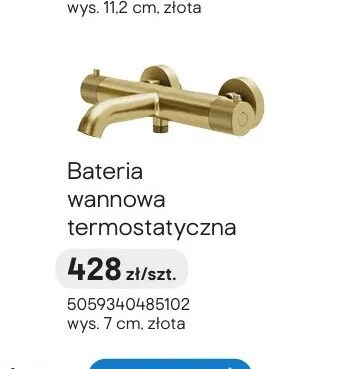 Bateria wannowa termostatyczna wys. 7 cm złota promocja w Castorama