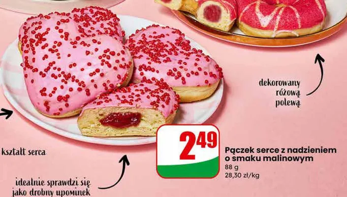 Pączek serce z nadzieniem o smaku malinowym promocja w Dino