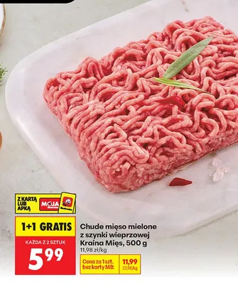 Chude mięso mielone z szynki wieprzowej 500 g 1+1 GRATIS promocja w Biedronka