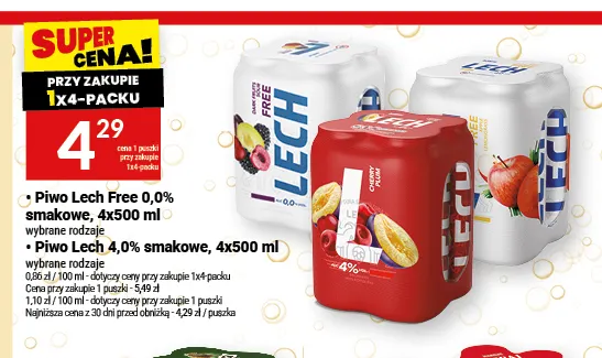 Piwo bezalkoholowe Lech smakowe 4-pak promocja w Twój Market
