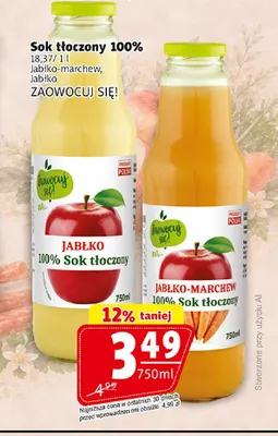 Sok tłoczony jabłko-marchew Zaowocuj Się! 100% promocja w Prim Market