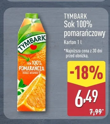 Sok 100% pomarańczowy Tymbark promocja w Aldi