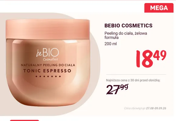 Peeling do ciała żelowa formuła beBIO Cosmetics promocja w Rossmann