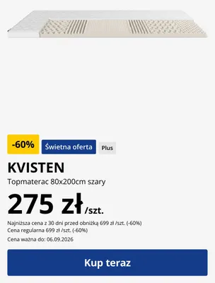 Topmaterac KVISTEN 80x200 cm szary promocja w Jysk
