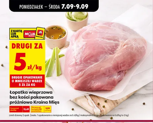 Łopatka wieprzowa bez kości pakowana próżniowo Kraina Mięs promocja w Biedronka