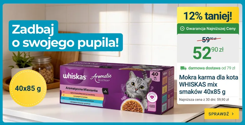 Mokra karma dla kota WHISKAS mix smaków 40-pak 85g promocja w ERLI