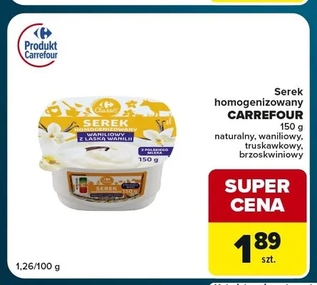 Serek homogenizowany truskawkowy Carrefour Classic promocja w Globi