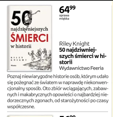 Książka 50 najdziwniejszych śmierci w historii Riley Knight Wydawnictwo Feeria promocja w Empik