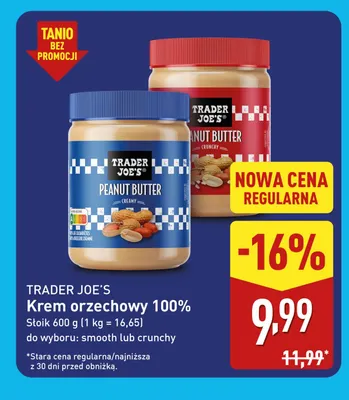 Krem orzechowy 100% smooth Trader Joe's promocja w Aldi