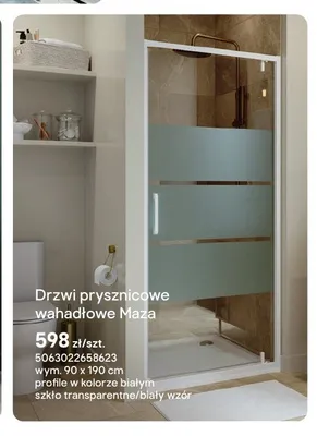 Drzwi prysznicowe wahadłowe Maza białe 90x190 cm promocja w Castorama