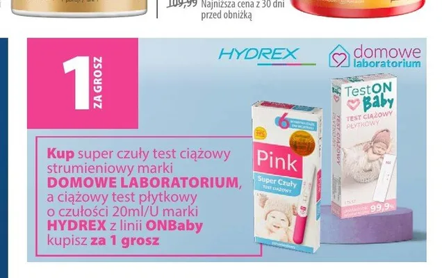 Zestaw test ciążowy strumieniowy Domowe Laboratorium Pink + test ciążowy płytkowy Hydrex ONBabi promocja w Hebe
