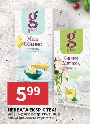 Herbata ekspresowa G'tea Green Melissa promocja w Stokrotka