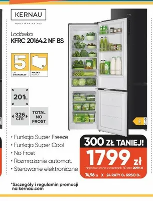 Lodówka KERNAU KFRC 20164.2 NF BS promocja w Max Elektro