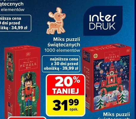 Miks puzzli świątecznych 1000 elementów Interdruk promocja w Carrefour