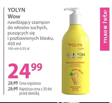 Nawilżający szampon do włosów suchych, puszących się i pozbawionych blasku Yolyn Wow promocja w Hebe