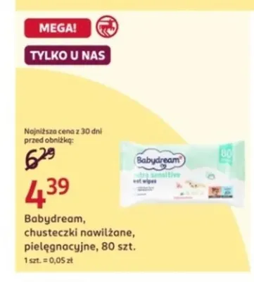 Chusteczki nawilżane pielęgnacyjne Babydream promocja w Rossmann