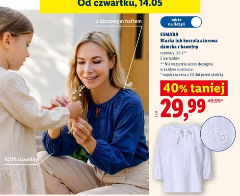 Koszula ażurowa damska z bawełny Esmara promocja w Lidl