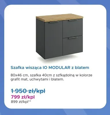 Szafka wisząca IO MODULAR z blatem grafit mat promocja w Blu Salony Łazienek