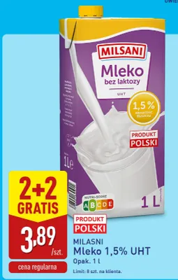 Mleko 1,5% UHT bez laktozy promocja w Aldi