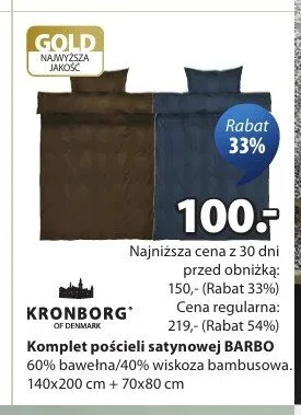 Komplet pościeli satynowej BARBO KRONBORG 140x200cm + 70x80cm promocja w Jysk