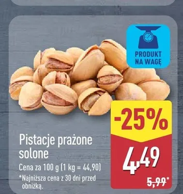 Pistacje prażone solone promocja w Aldi