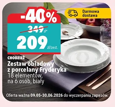 Zestaw obiadowy z porcelany Chodzież Fryderyka 18 elementów na 6 osób biały promocja w Biedronka