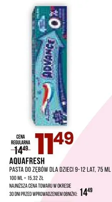 Pasta do zębów dla dzieci 9-12 lat Aquafresh 75ml promocja w Drogerie Natura