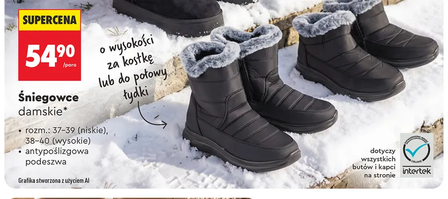 Śniegowce damskie o wysokości za kostkę Clevé promocja w Biedronka